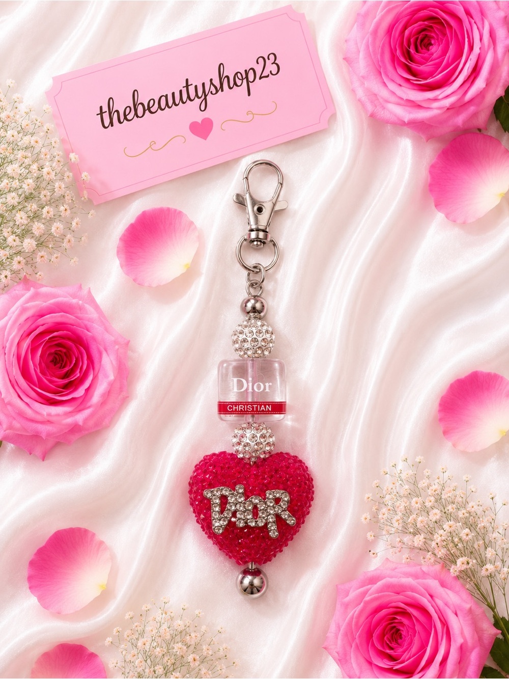 Handmade Di0r Red Heart Bling Boujee Bag Charm